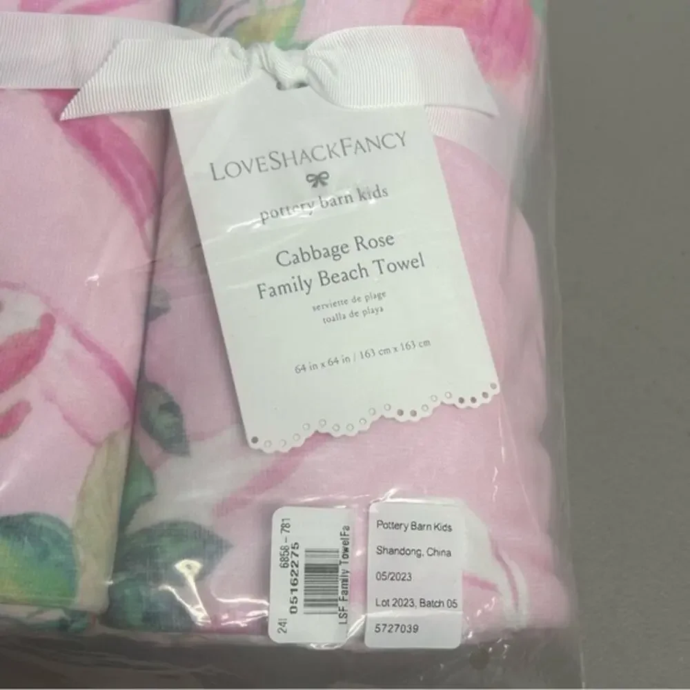 LoveShackFancy x Pottery Barn Floral Pink Family Beach Towel Cabbage Rose NWT